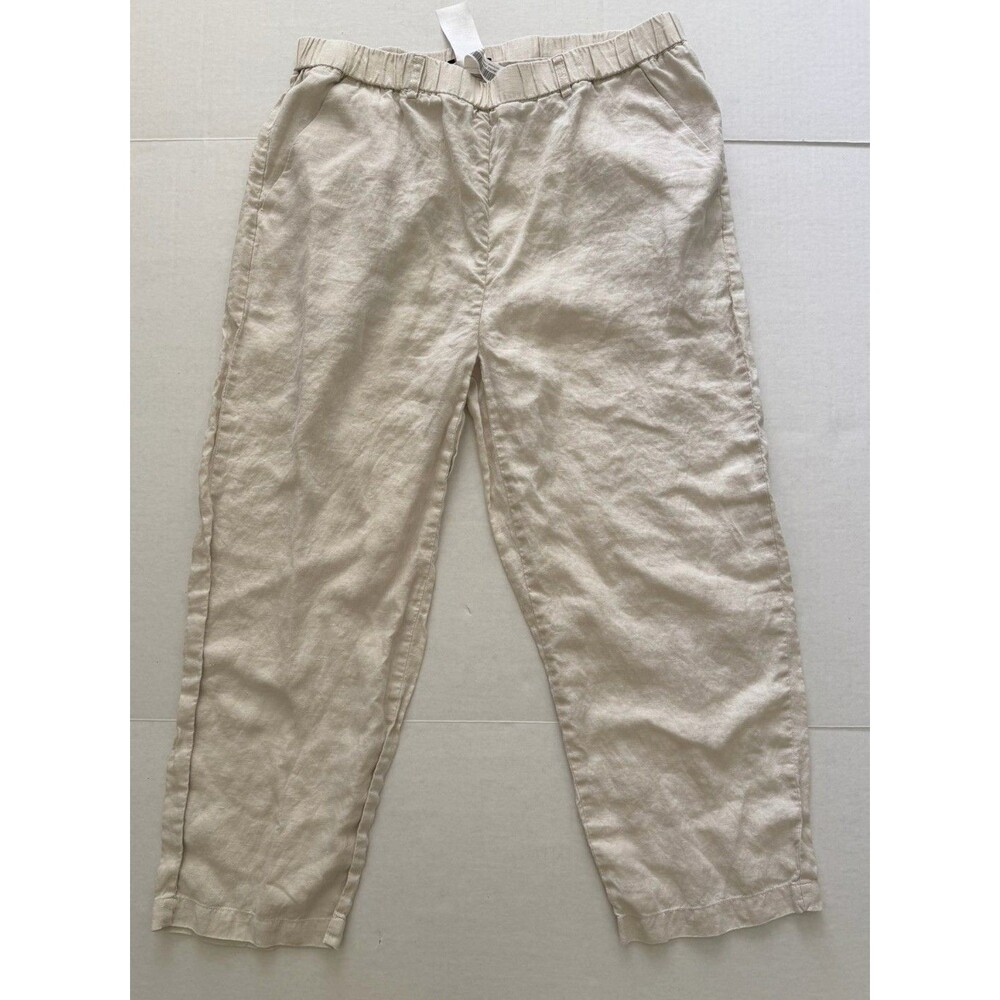 Quince Women’s 100% European Linen Pants L Sand Off-white Elastic Waist